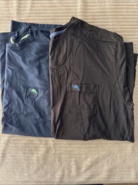 2 Tommy Bahama Black Pocket Tee with Lime Fish Logo size large